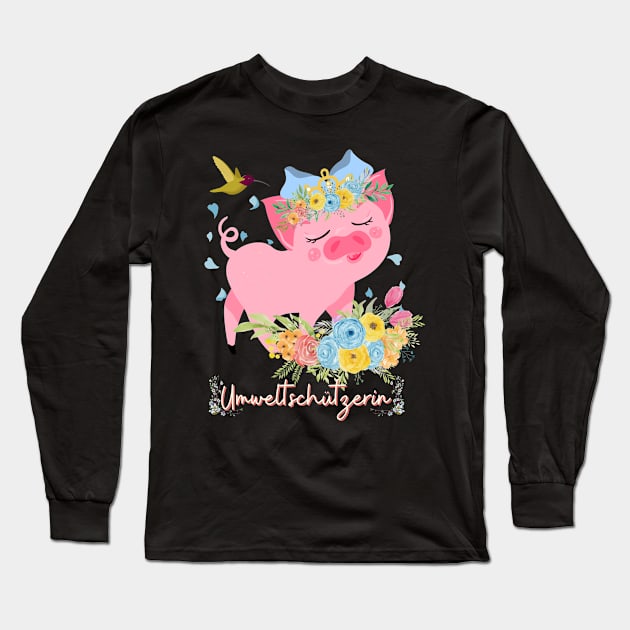 Schwein Vogel Umwelt Schutz Prinzessin Blumen Süß Long Sleeve T-Shirt by Maggini Art